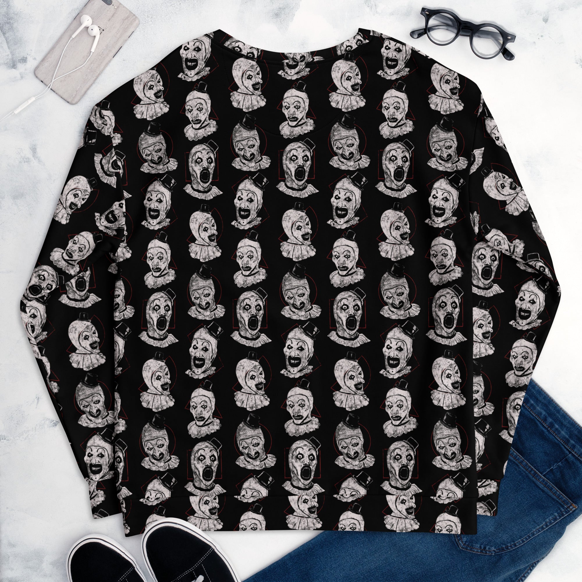 Art the Clown Expressions Pattern, Unisex Sweatshirt - Apparel & Acessories