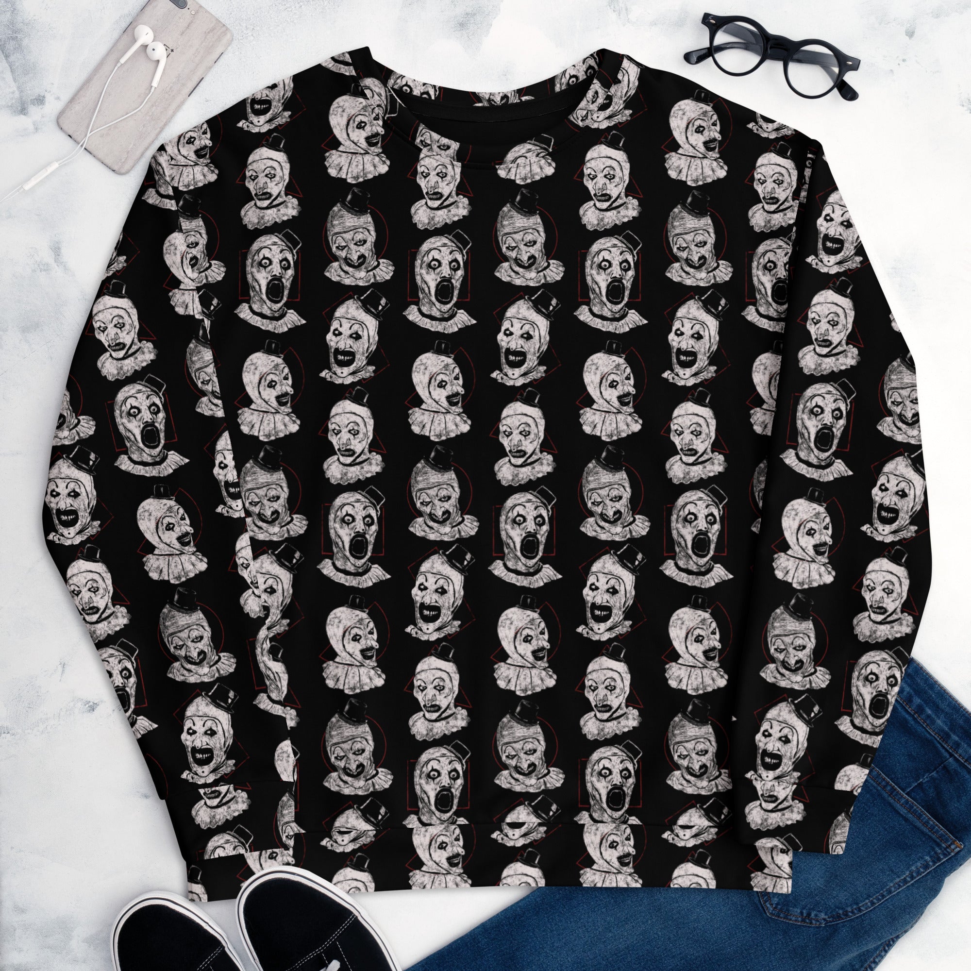 Art the Clown Expressions Pattern, Unisex Sweatshirt - Apparel & Acessories