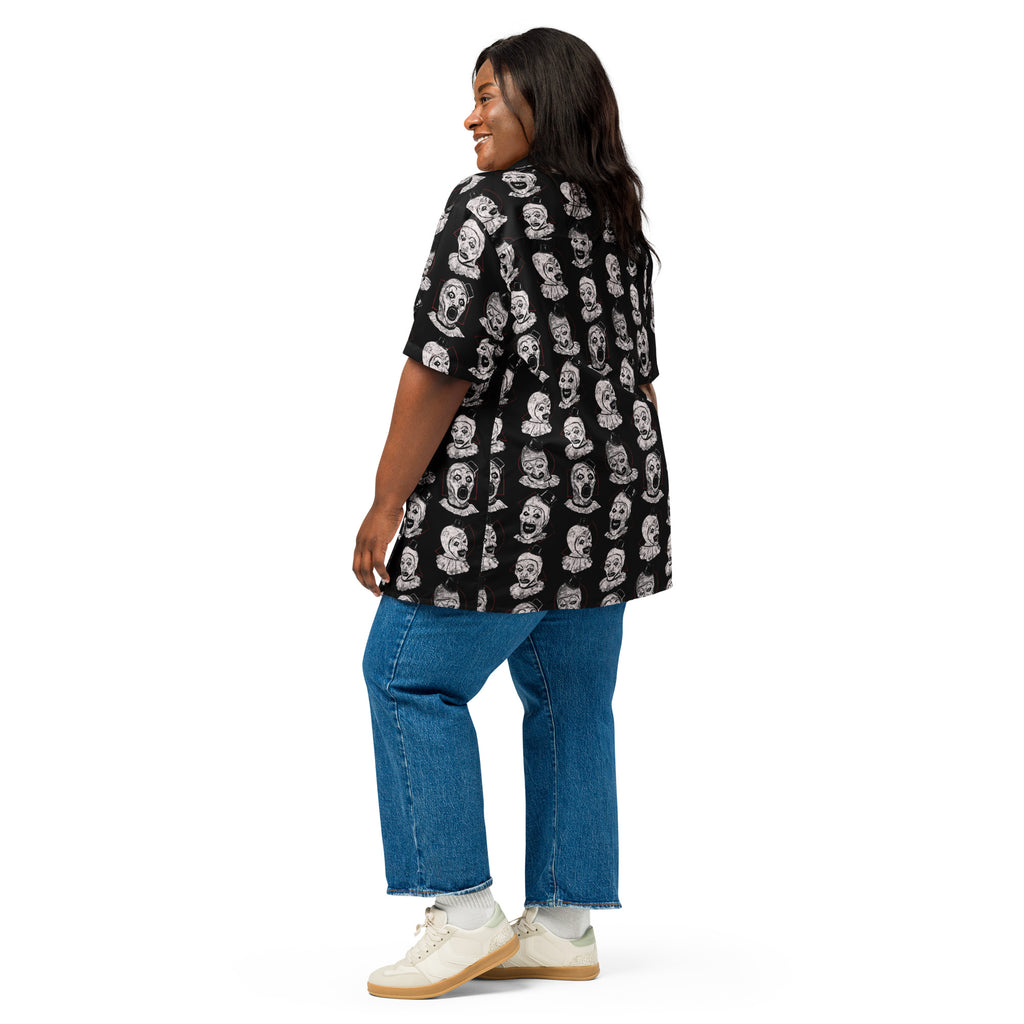 Art the Clown Expressions Pattern Button-Up Shirt - Terrifier Inspired Horror Hawaiian Shirt, Unisex button shirt - Apparel & Acessories