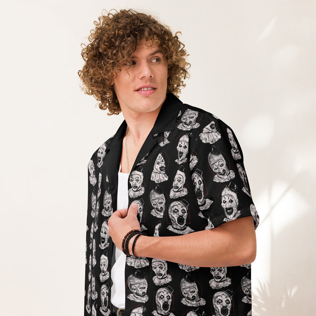 Art the Clown Expressions Pattern Button-Up Shirt - Terrifier Inspired Horror Hawaiian Shirt, Unisex button shirt - Apparel & Acessories