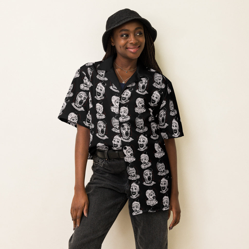 Art the Clown Expressions Pattern Button-Up Shirt - Terrifier Inspired Horror Hawaiian Shirt, Unisex button shirt - Apparel & Acessories