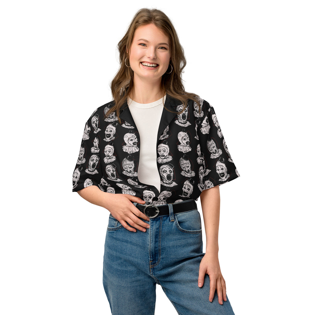 Art the Clown Expressions Pattern Button-Up Shirt - Terrifier Inspired Horror Hawaiian Shirt, Unisex button shirt - Apparel & Acessories