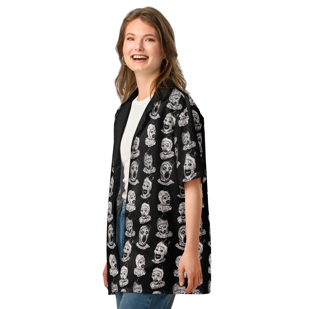Art the Clown Expressions Pattern Button-Up Shirt - Terrifier Inspired Horror Hawaiian Shirt, Unisex button shirt - Apparel & Acessories