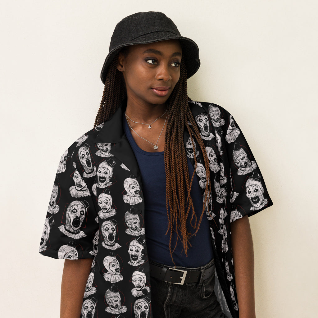 Art the Clown Expressions Pattern Button-Up Shirt - Terrifier Inspired Horror Hawaiian Shirt, Unisex button shirt - Apparel & Acessories