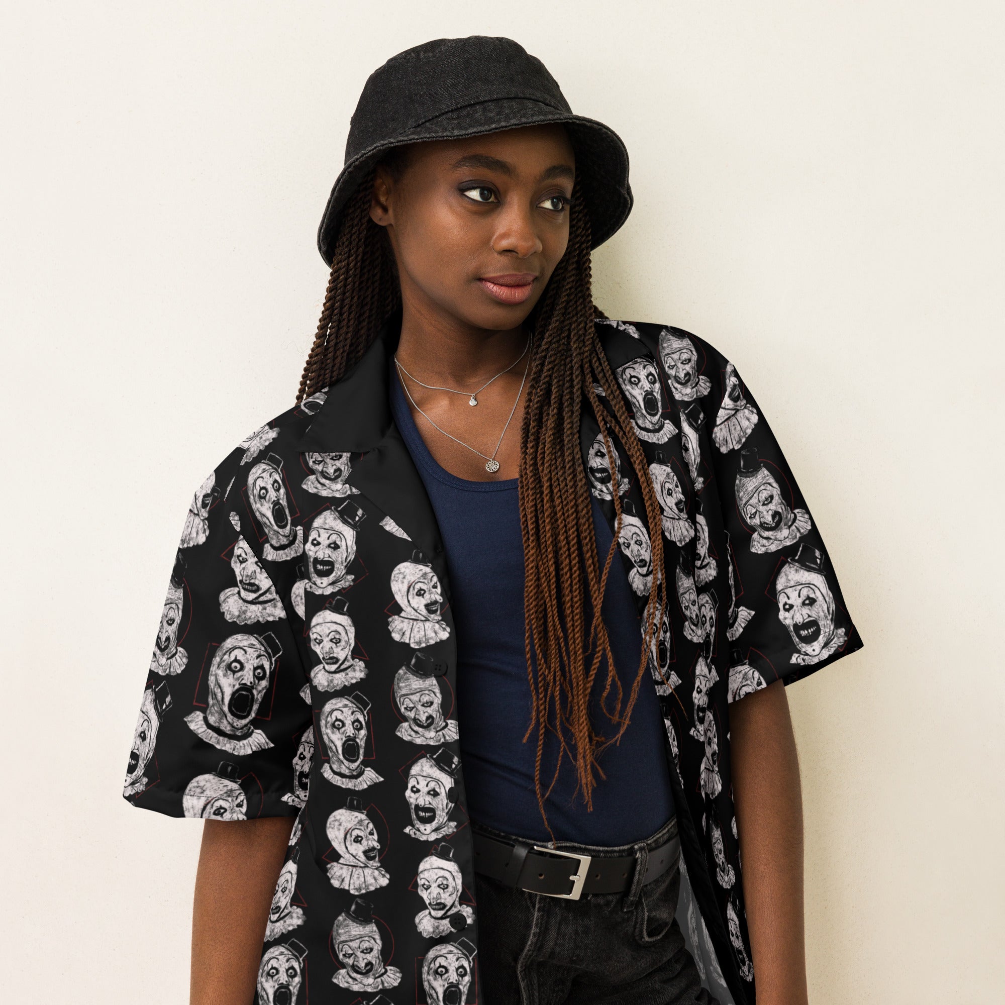 Art the Clown Expressions Pattern Button-Up Shirt - Terrifier Inspired Horror Hawaiian Shirt, Unisex button shirt - Apparel & Acessories