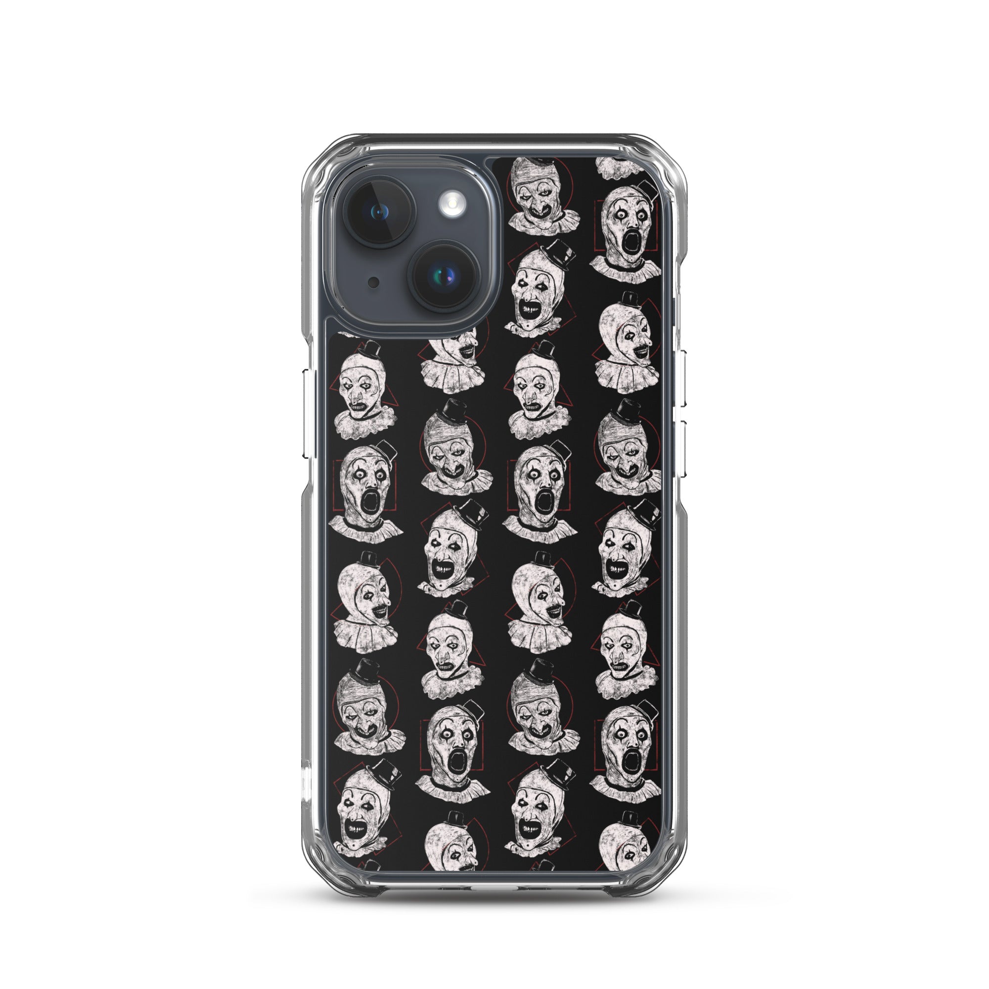 Terrifier Faces Pattern Phone Case - Art the Clown Multi-Expression Slasher Cover, Clear Case for iPhone® iPhone 15 - Phone Acessories