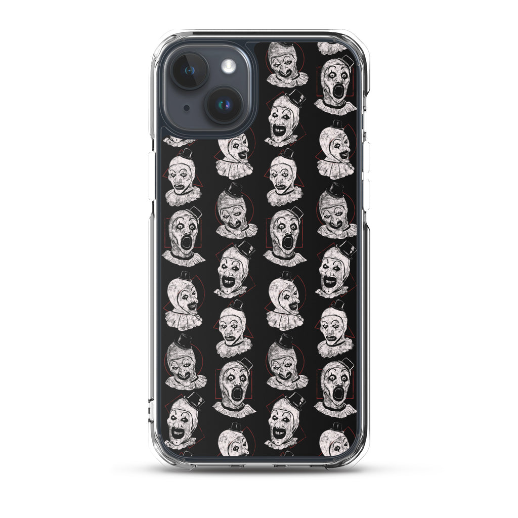 Terrifier Faces Pattern Phone Case - Art the Clown Multi-Expression Slasher Cover, Clear Case for iPhone® iPhone 15 Plus - Phone Acessories