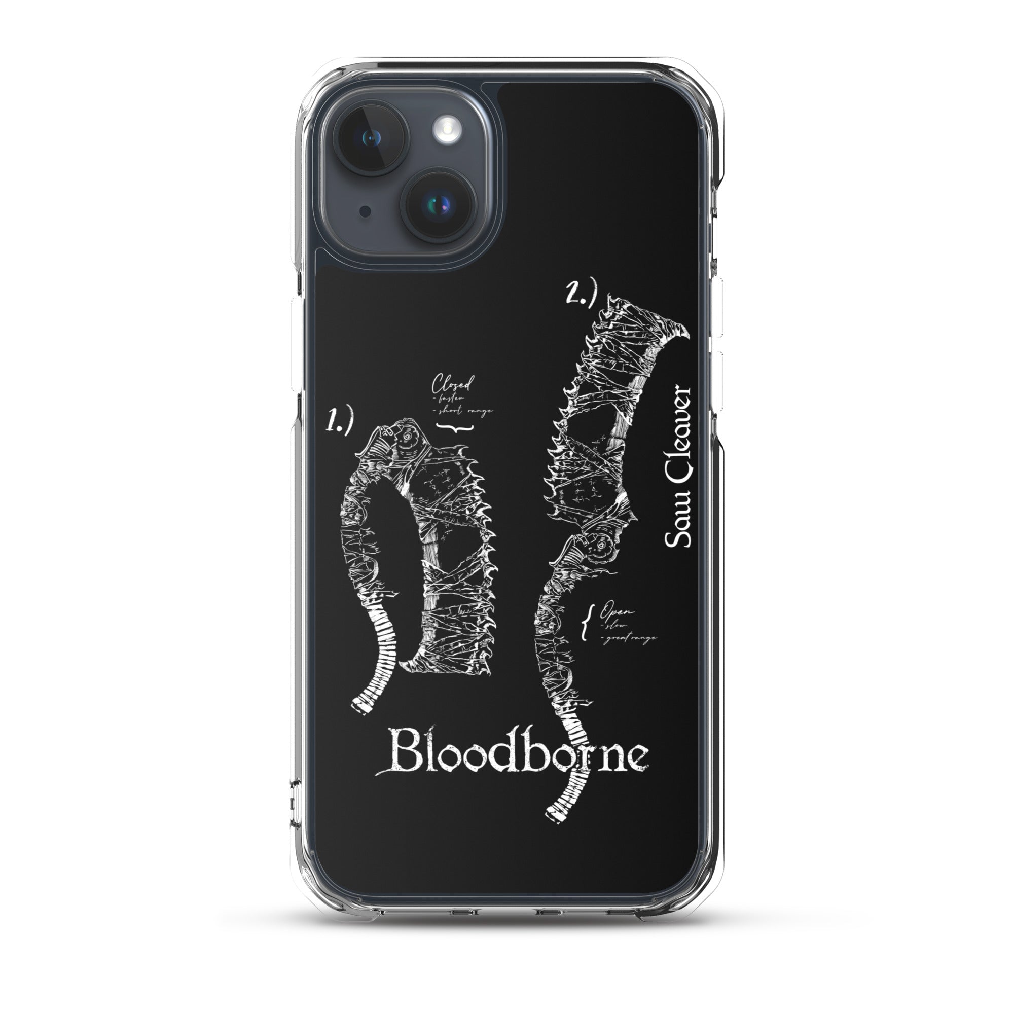 Bloodborne Saw Cleaver Schematic Art Print , Clear Case for iPhone® iPhone 15 Plus - Phone Acessories