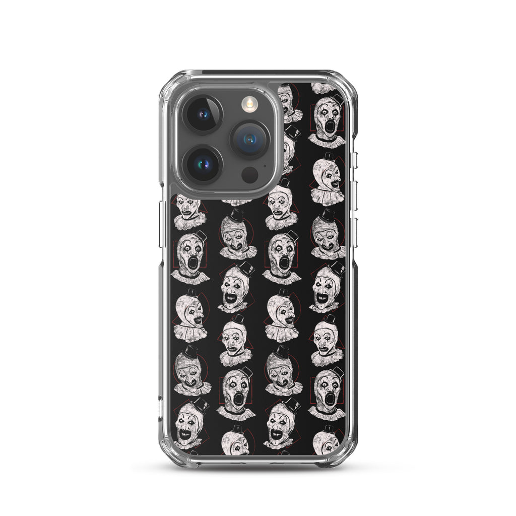 Terrifier Faces Pattern Phone Case - Art the Clown Multi-Expression Slasher Cover, Clear Case for iPhone® iPhone 15 Pro - Phone Acessories