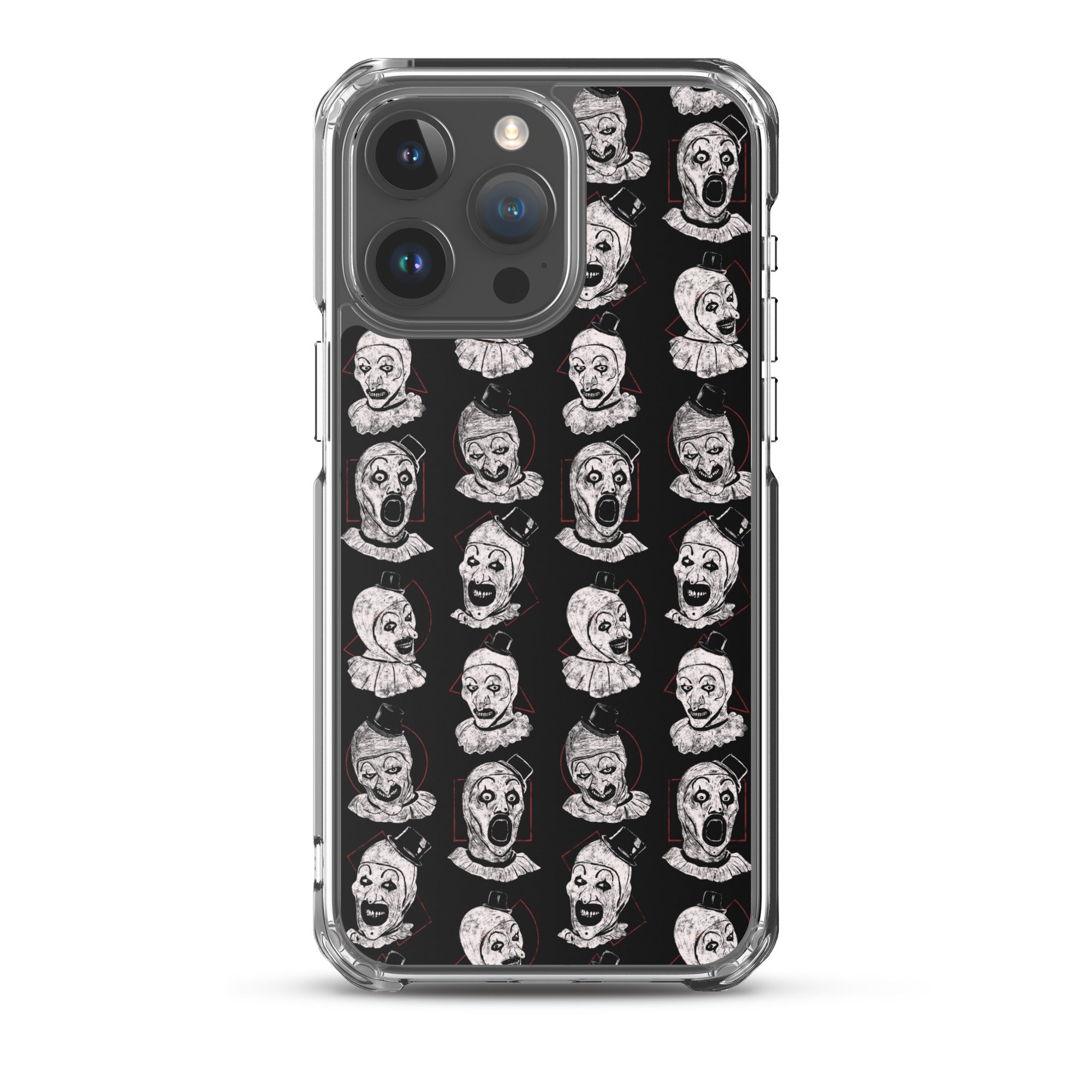 Terrifier Faces Pattern Phone Case - Art the Clown Multi-Expression Slasher Cover, Clear Case for iPhone® iPhone 15 Pro Max - Phone Acessories