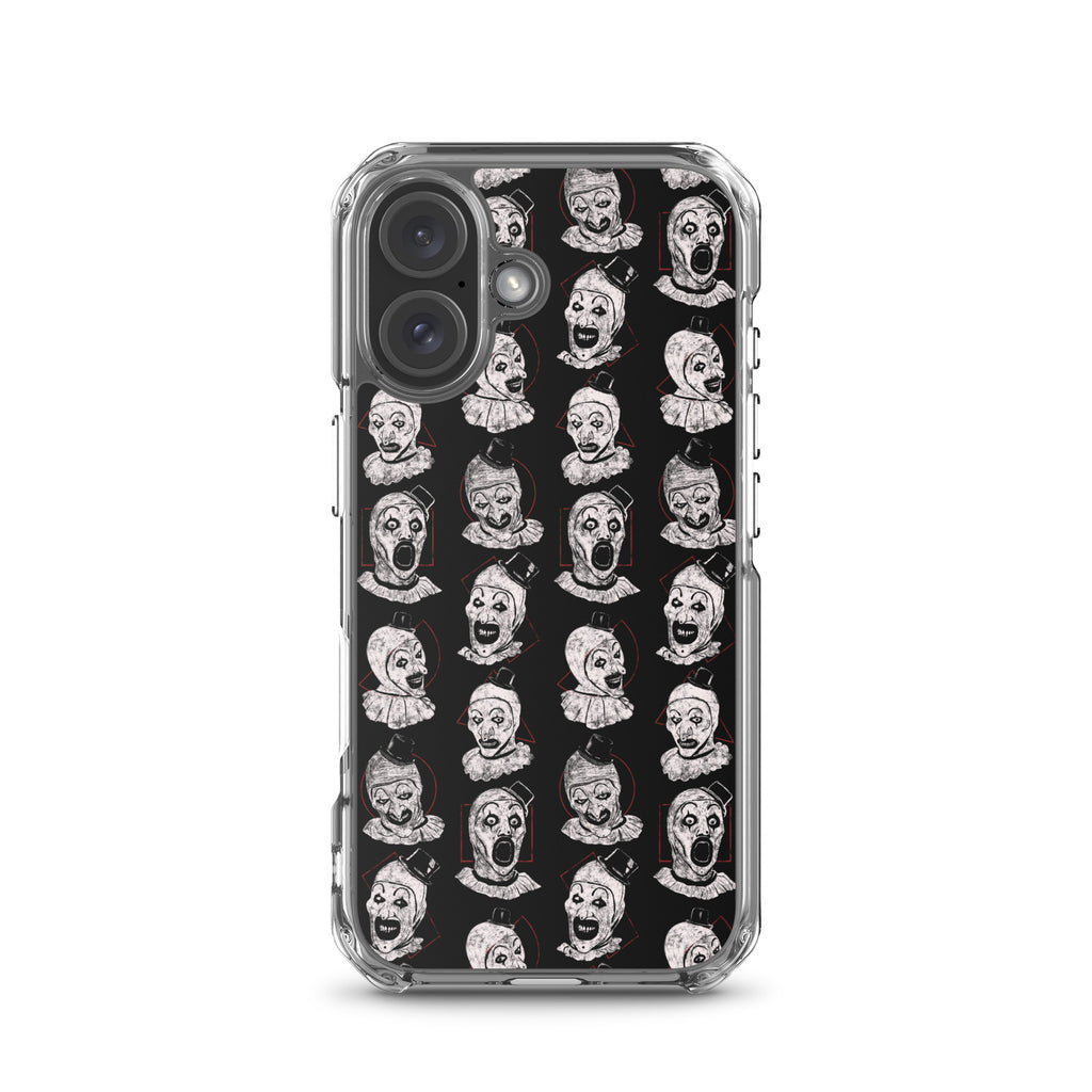 Terrifier Faces Pattern Phone Case - Art the Clown Multi-Expression Slasher Cover, Clear Case for iPhone® iPhone 16 - Phone Acessories