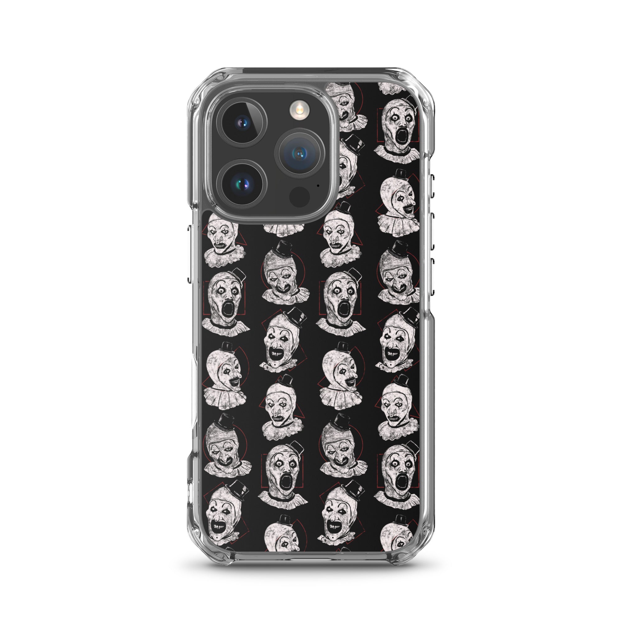 Terrifier Faces Pattern Phone Case - Art the Clown Multi-Expression Slasher Cover, Clear Case for iPhone® iPhone 16 Pro - Phone Acessories