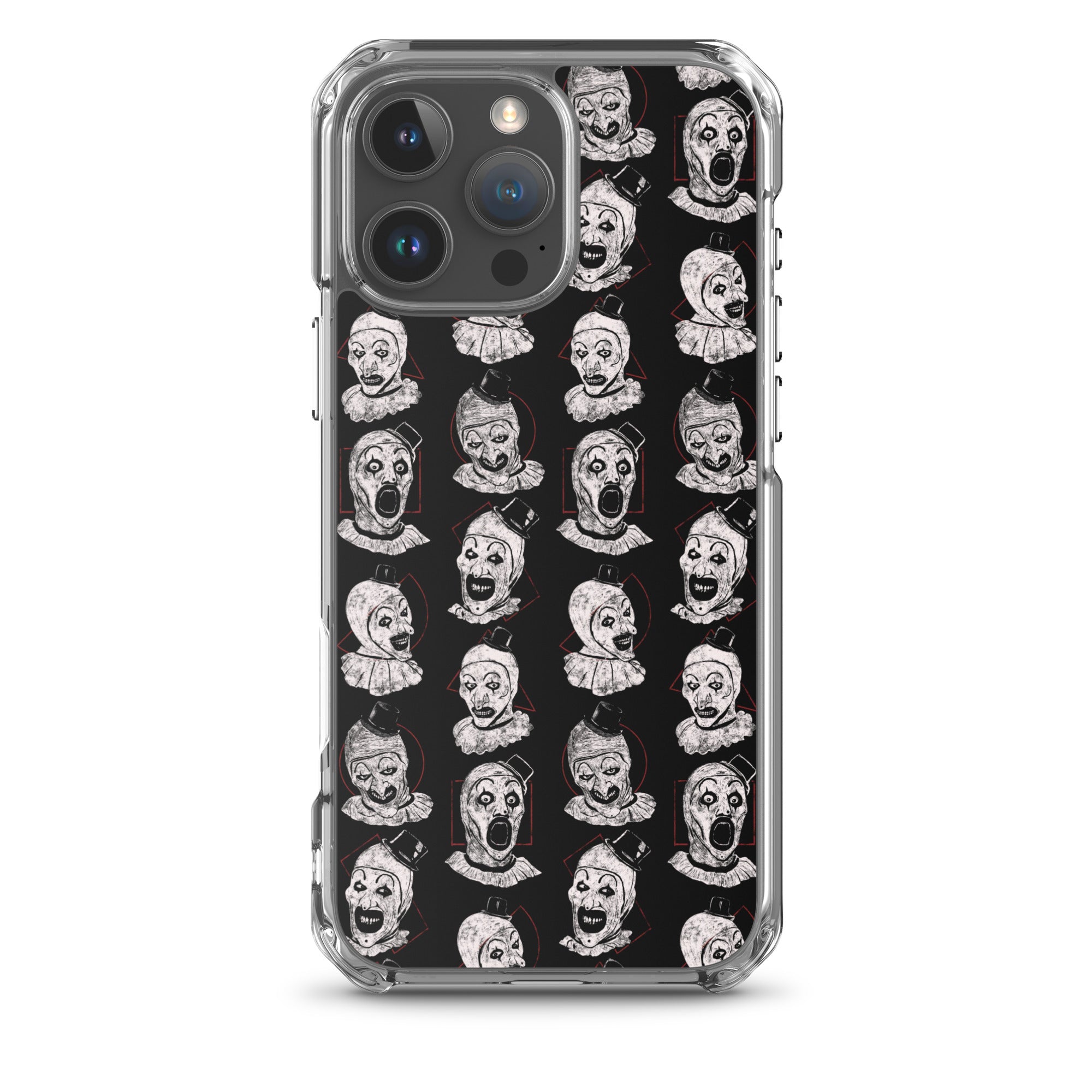 Terrifier Faces Pattern Phone Case - Art the Clown Multi-Expression Slasher Cover, Clear Case for iPhone® iPhone 16 Pro Max - Phone Acessories