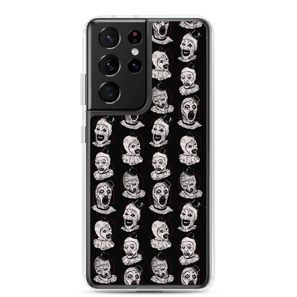 Terrifier Faces Pattern Phone Case - Art the Clown Multi-Expression Slasher Cover, Clear Case for Samsung® Samsung Galaxy S21 Ultra - Phone Acessories