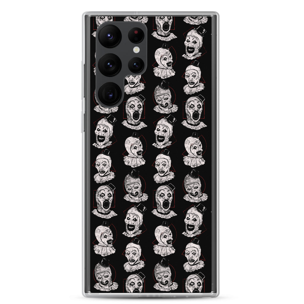 Terrifier Faces Pattern Phone Case - Art the Clown Multi-Expression Slasher Cover, Clear Case for Samsung® Samsung Galaxy S22 Ultra - Phone Acessories