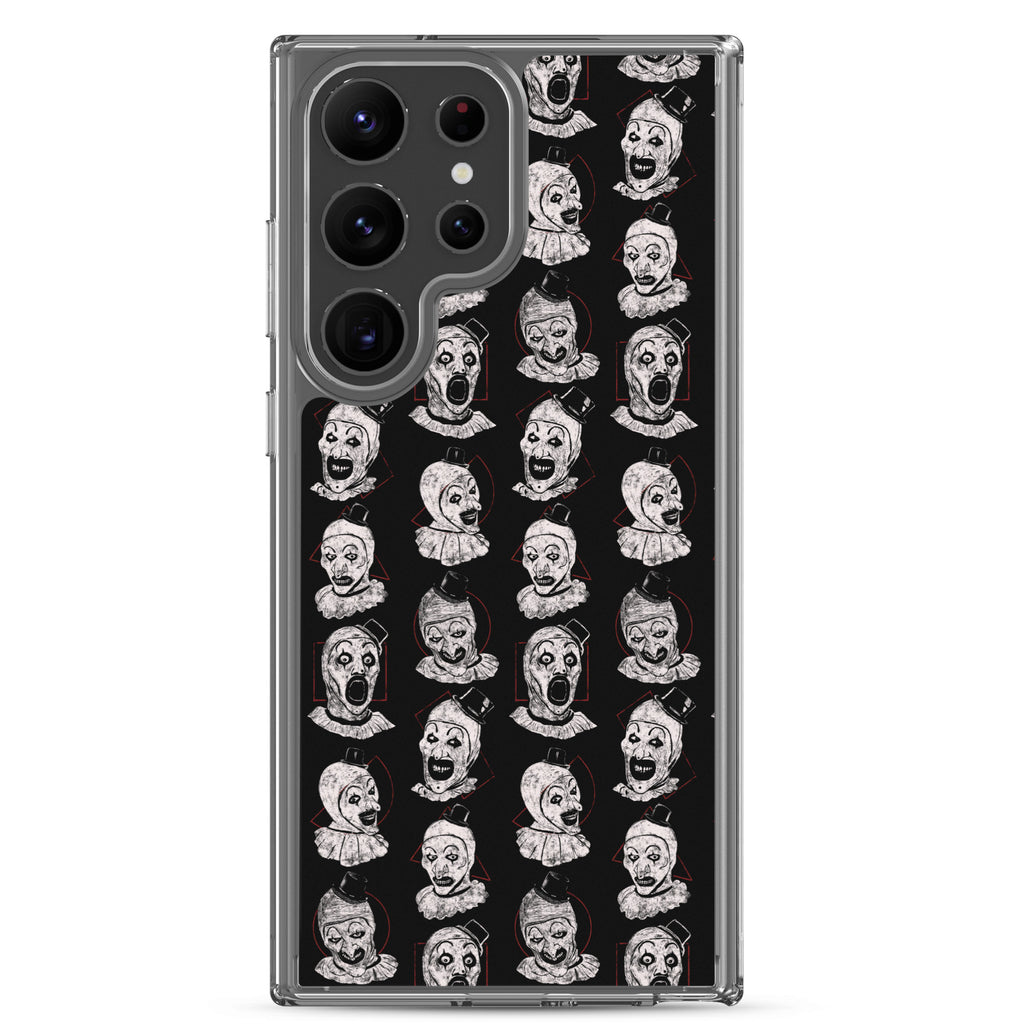 Terrifier Faces Pattern Phone Case - Art the Clown Multi-Expression Slasher Cover, Clear Case for Samsung® Samsung Galaxy S23 Ultra - Phone Acessories