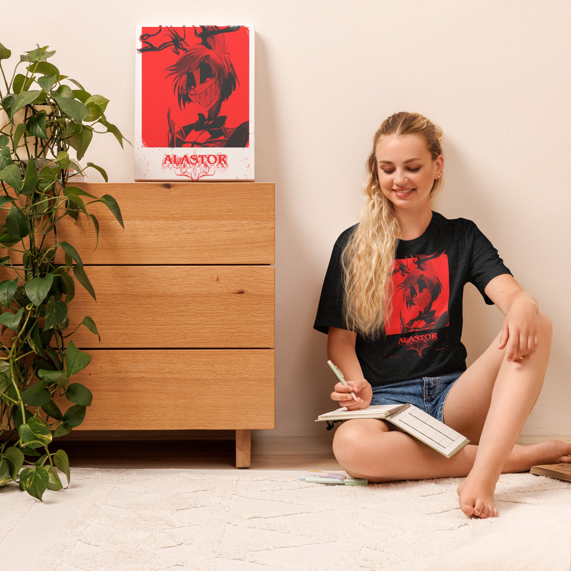 Hazbin Hotel Alastor T-Shirt Radio Demon Dark Red Gothic Art Hazbin Hotel Merch Alastor Fan Art , Unisex t-shirt - T-Shirts